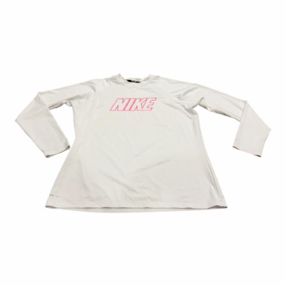 Nike Swim Women’s Long Sleeve Rashguard, White, Pink Logo, Size XL